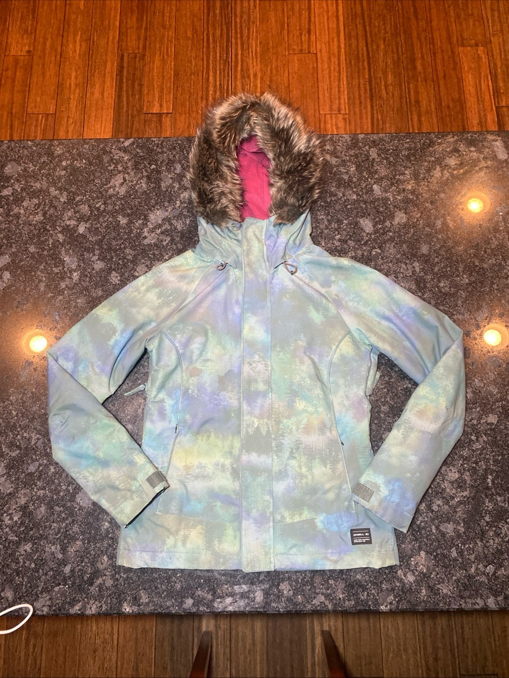 O'Neill Women’s Full Zip Ski Jacket Sz Small Snowboard Hooded Green Trees